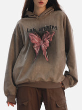 Sweat-shirt à capuche en daim avec motif graffiti papillon américain rétro